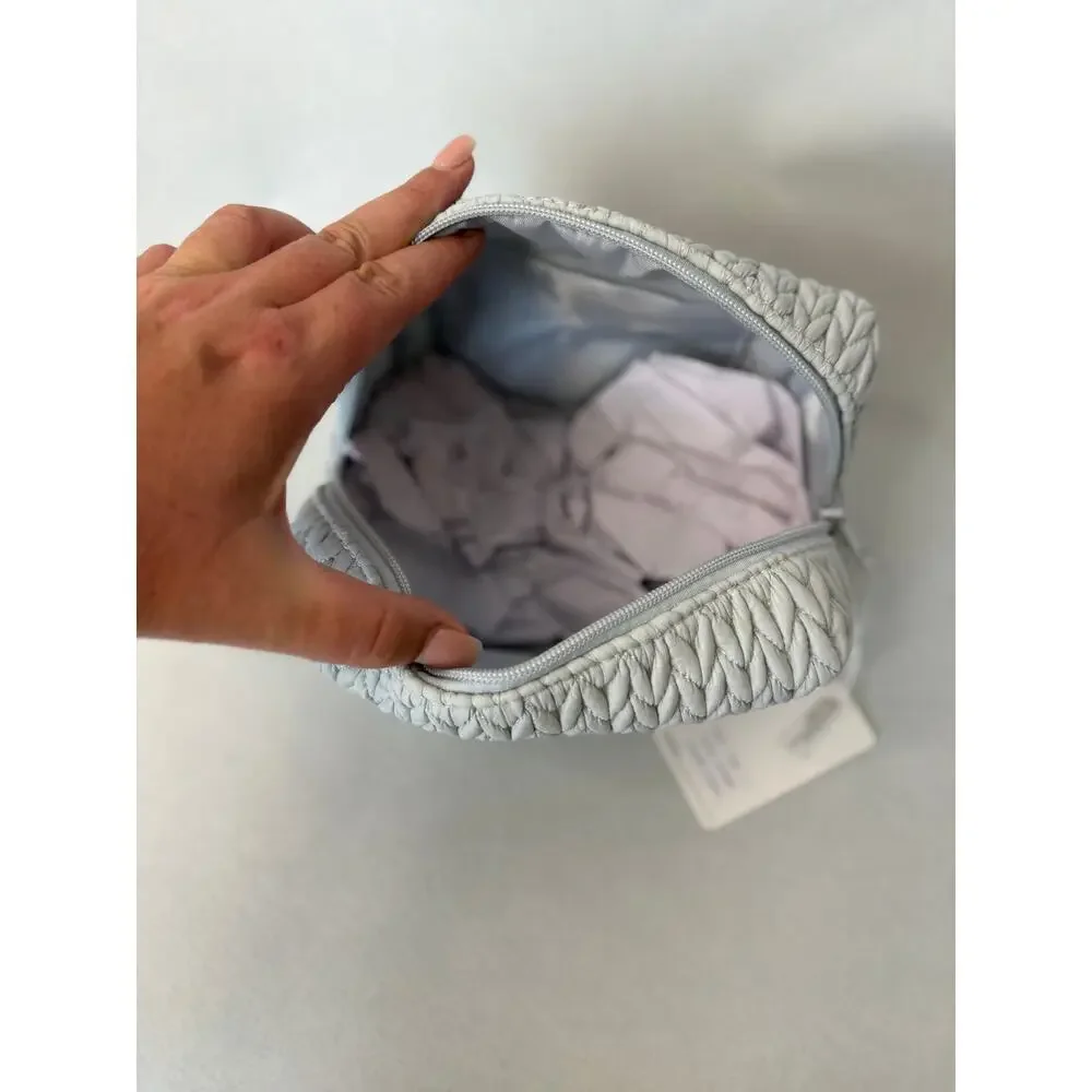Blush & Crush Chevron-Quilted Puffer Cosmetic Bag in Light Blue/Gray NWT